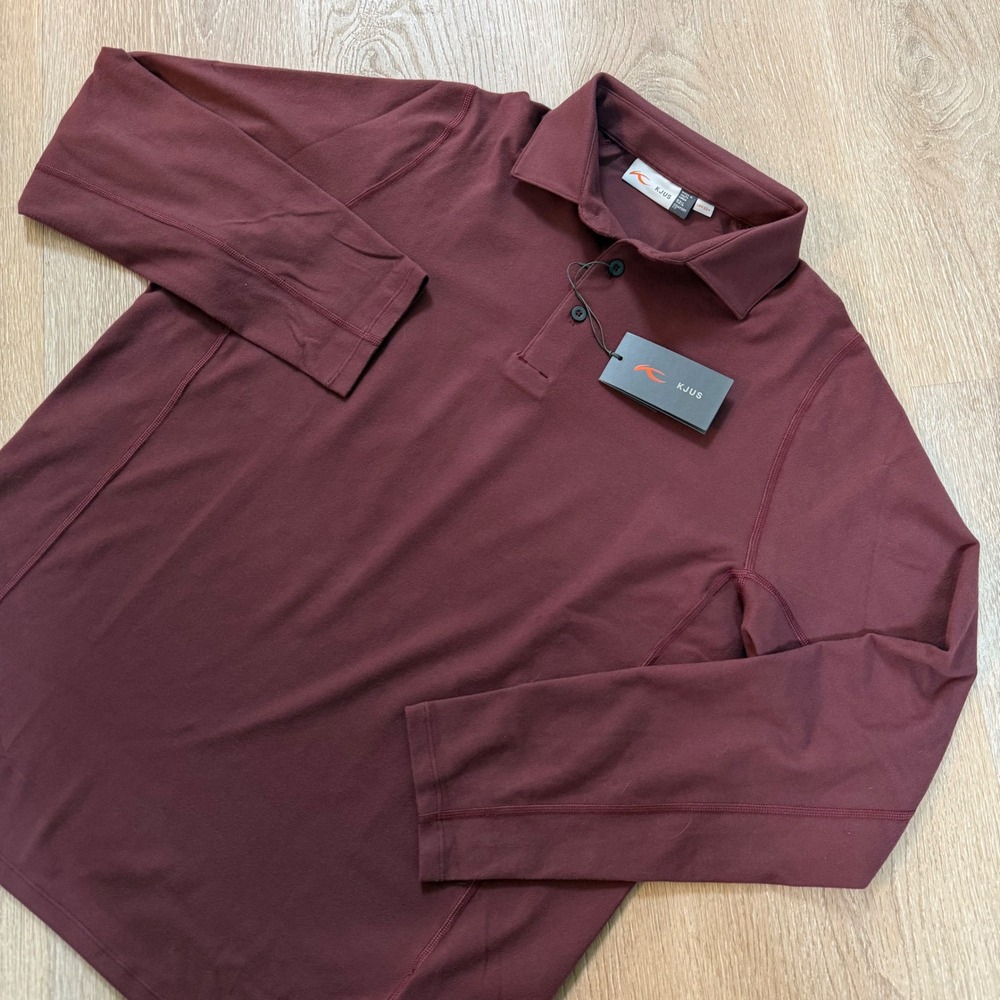 KJUS Men Scot Polo L/S MG60-K03 Size L 52 Burgundy Long Sleeve Performance Golf